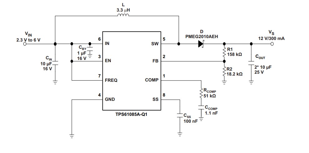 Schematic - Texas Instruments TPS61085A-Q1 Step-Up DC-DC Converters